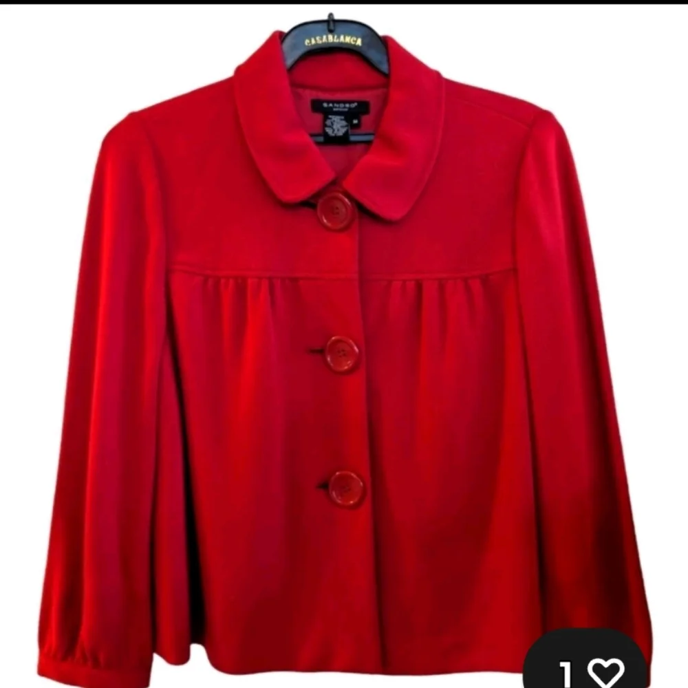 Sandro Sportswear Red Big Button Cropped Boxy Lined Jacket Size Med EUC Luxury - Picture 8 of 8